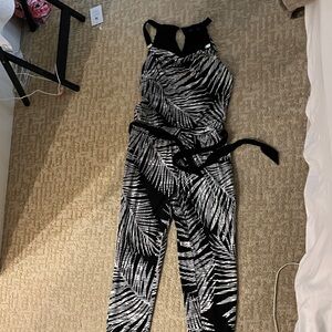 White House Black Market Black and White Palm Jumpsuit